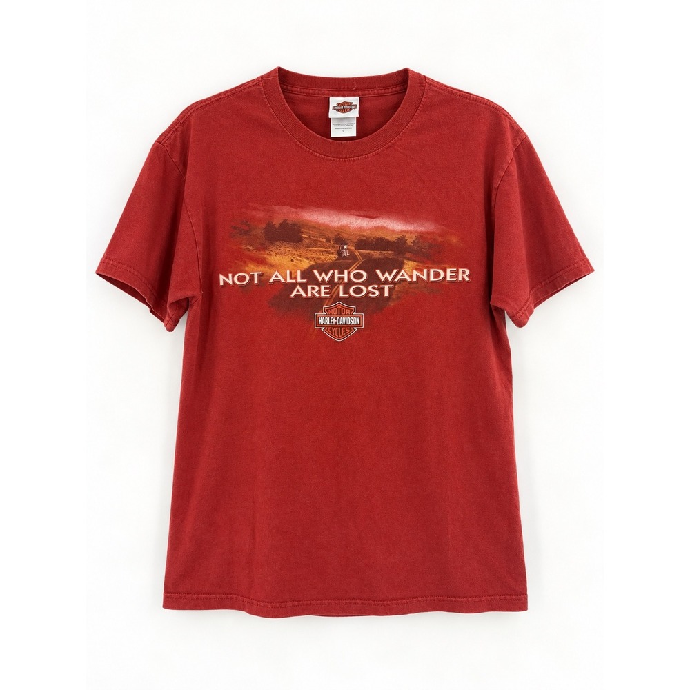 Harley Davidson Graphic T-Shirt Mens L Red Not All Who Wander Are Lost Y2K Biker